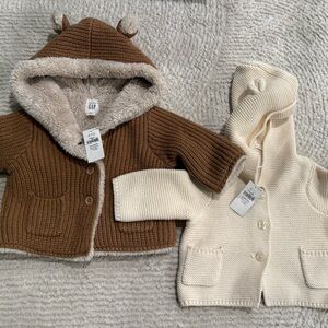 BABY GAP BUNDLE Cozy Brown and Cream Knit Baby Cardigans